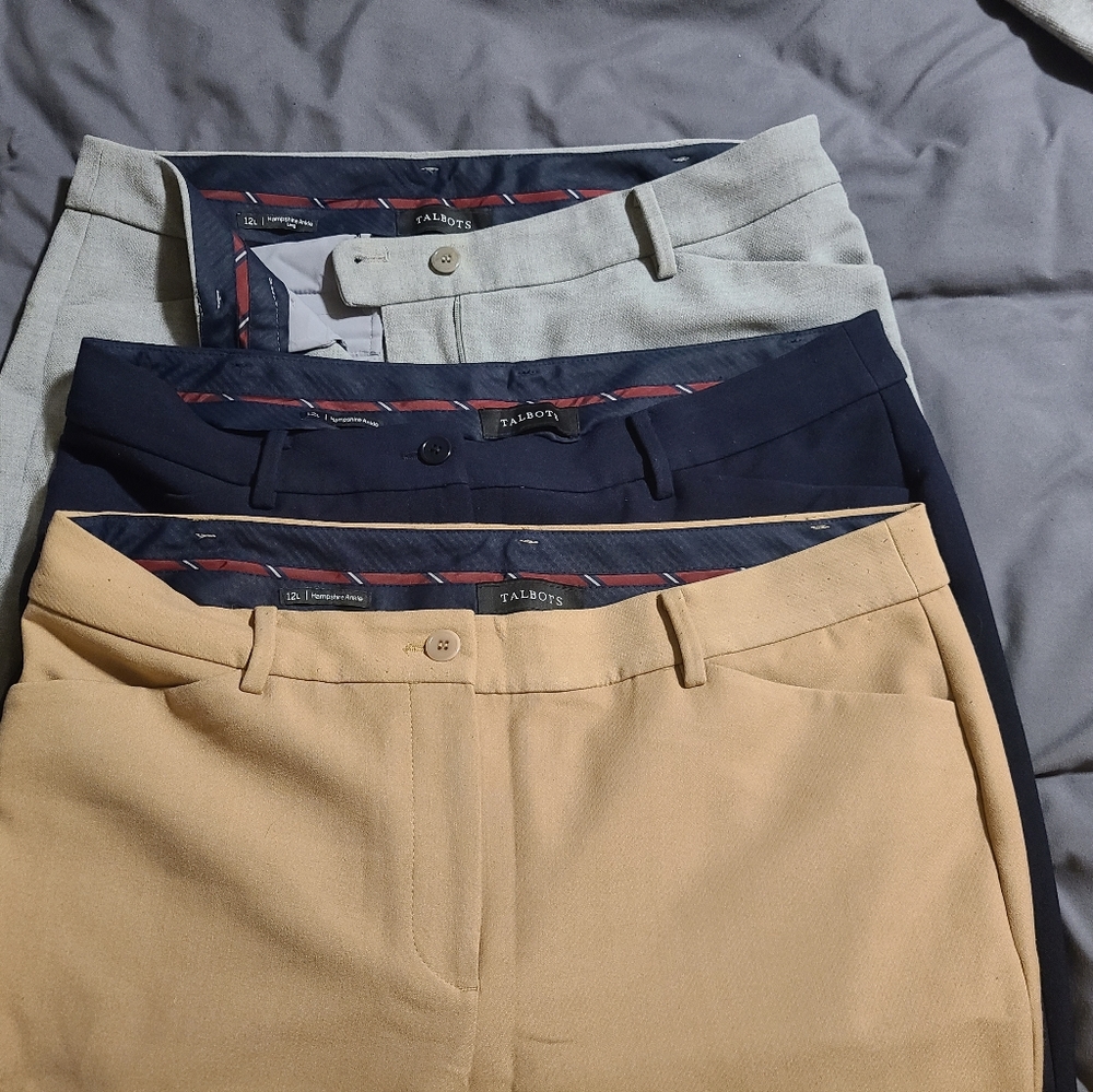 3 pairs Talbots Hampshire Ankle Pant Straight Leg Dress Pants Navy 12L